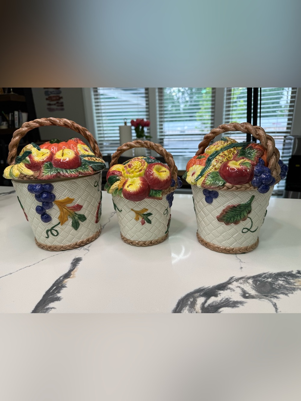 Vintage 1996  Fitz and Floyd Vegetable Fruit Basket Canister Set Of 3